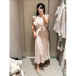 日系2025夏陳都靈樹莓貝貝同款印花碎花飛飛袖百褶連衣裙女兩件套