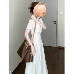 韓系polo領白色短袖襯衫連衣裙子女裝夏季2025新款小個子收腰長裙