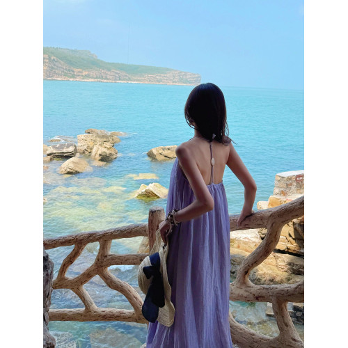 大碼微胖mm法式優雅氣質掛脖吊帶連衣裙女夏季設計感顯瘦寬松長裙