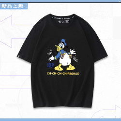 小鴨聯名情侶短袖男T恤新款美式復古寬松青少年親子純棉上衣服yd