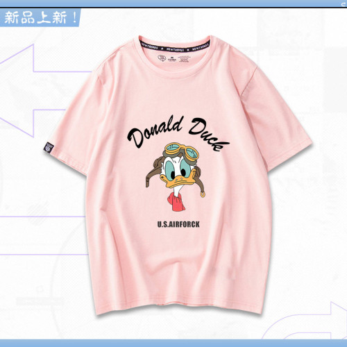 小鴨聯名情侶短袖男T恤新款美式復古寬松青少年親子純棉上衣服yd