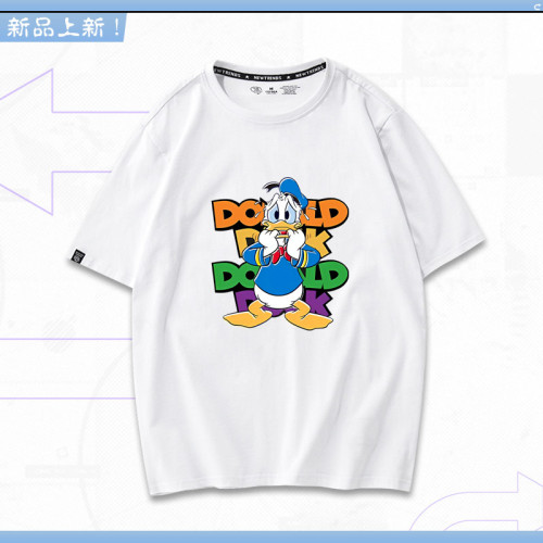 小鴨聯名情侶短袖男T恤新款美式復古寬松青少年親子純棉上衣服yd