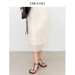 chunxili/春熙裡 夏季重工背心裙 精緻雕花設計 無袖套頭連衣裙