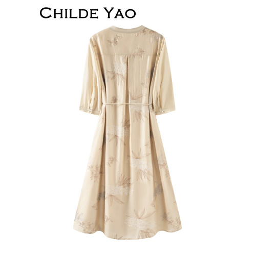 Childe Yao萊賽爾天絲連衣裙女夏2025新款輕奢高級感刺綉氣質裙子