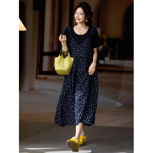 素木洋氣碎花雪紡連衣裙女歐洲站大碼裙子夏季2025年新款寬松女裝