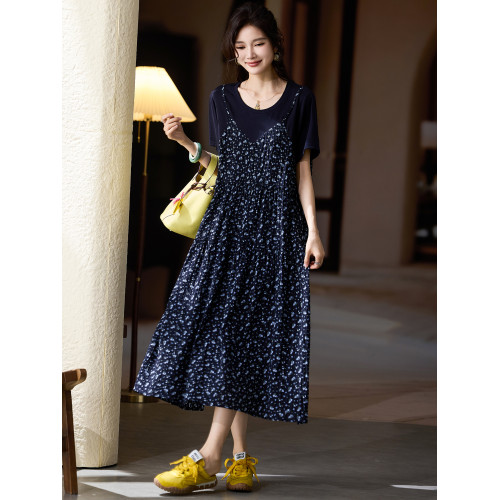 素木洋氣碎花雪紡連衣裙女歐洲站大碼裙子夏季2025年新款寬松女裝