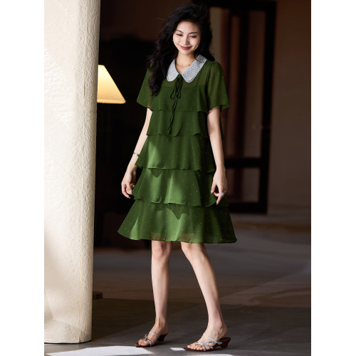 素木洋氣燙鑽荷葉邊連衣裙女2025年歐貨寬松女裝夏季新款大碼裙子