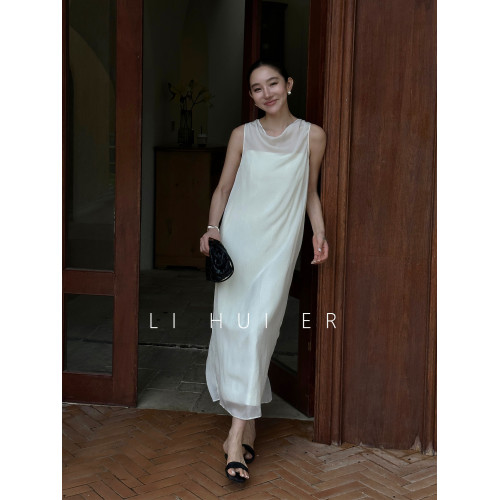 LiHuiEr李慧兒 花瓣 白色吊帶連衣裙女高級感巨好看獨特漂亮長裙