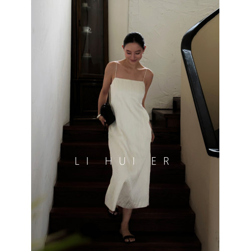 LiHuiEr李慧兒 花瓣 白色吊帶連衣裙女高級感巨好看獨特漂亮長裙