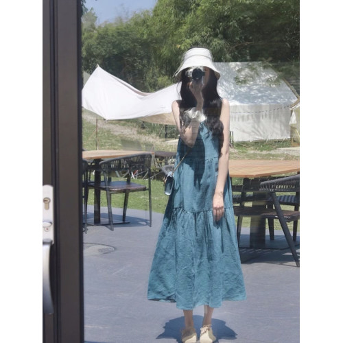 嬉遊記原創 2025夏不規則花邊條紋T恤連衣裙女居家外穿直筒懶人裙