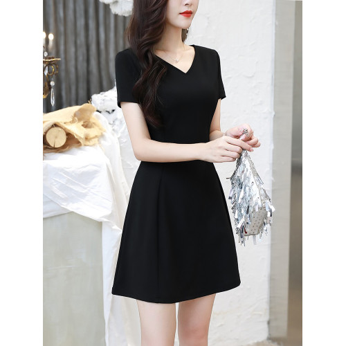 chunxili/春熙裡 夏季修身長裙 V領純色極簡優雅女生亞麻連衣裙