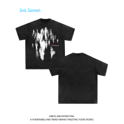 Sea Sunset 美式水洗復古短袖男t恤夏季街頭人物印花重磅純棉短袖