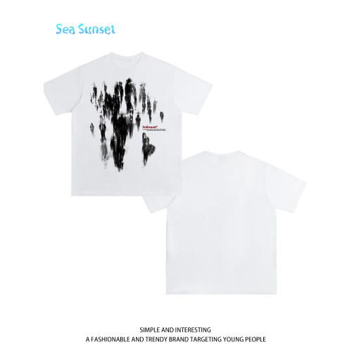 Sea Sunset 美式水洗復古短袖男t恤夏季街頭人物印花重磅純棉短袖