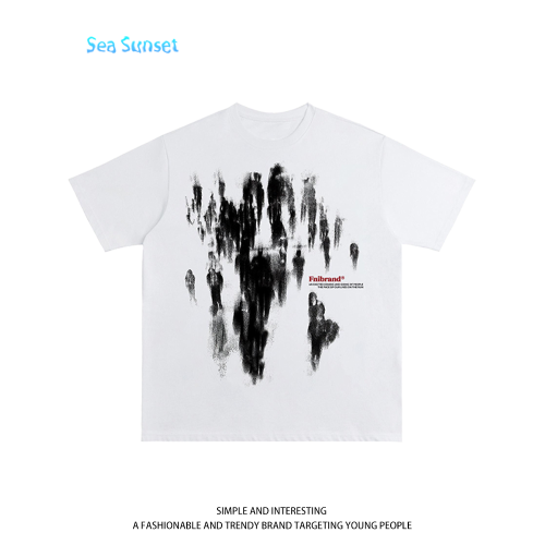 Sea Sunset 美式水洗復古短袖男t恤夏季街頭人物印花重磅純棉短袖
