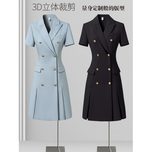 夏季職業裝女連衣裙高級感氣質藍色裙子時尚知性高級精緻西裝工服