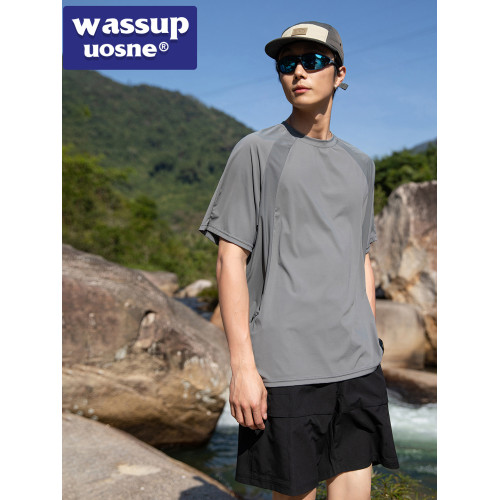 Wassup uosne運動男t恤短袖冰絲美式高街夏季涼感速乾透氣寬松上