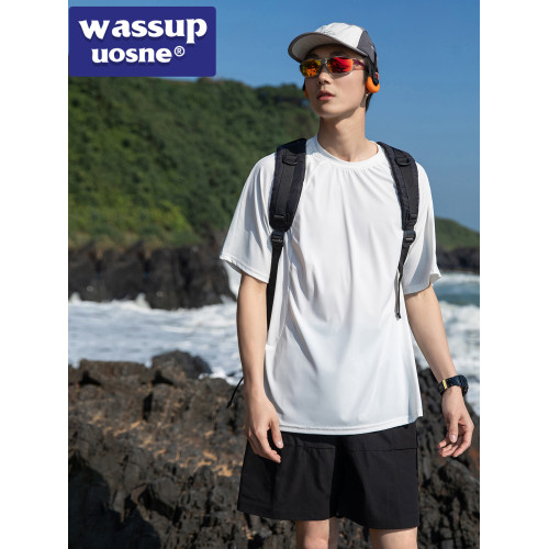 Wassup uosne運動男t恤短袖冰絲美式高街夏季涼感速乾透氣寬松上