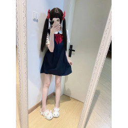可愛日系幼稚園校服軟妹班服假兩件套裝JK學院風學生娃娃領連衣裙