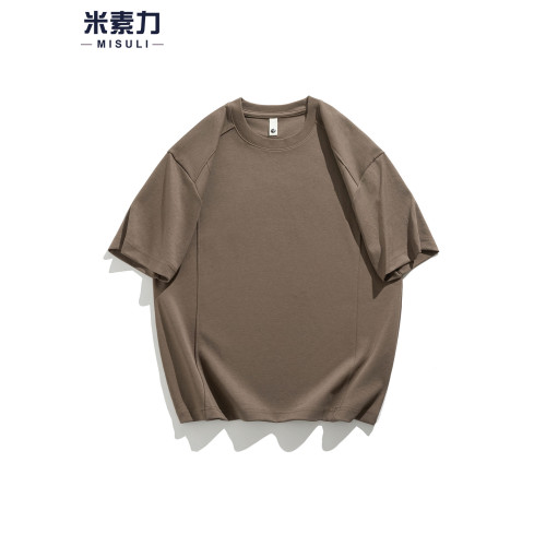 純色重磅太空棉短袖男t恤潮流新款高級感簡約白色上衣五分體恤衫