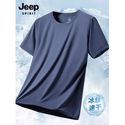 JEEP SPIRIT夏季冰絲短袖速乾男t恤2025新款男士男裝爸爸上衣服男