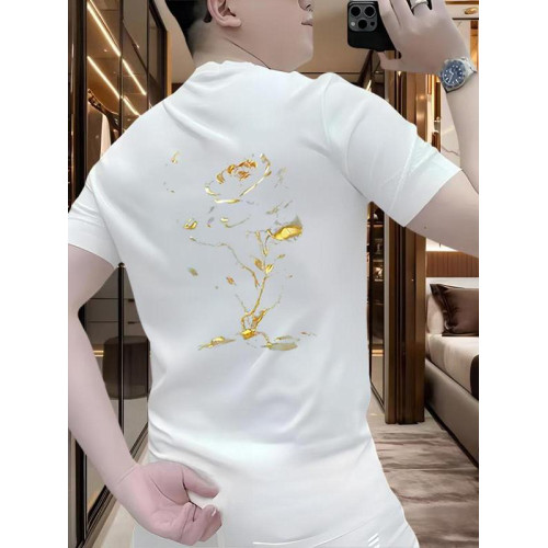 2025爆款短袖男t恤潮牌時尚個性印花金玫瑰休閒夏季高級感男裝潮