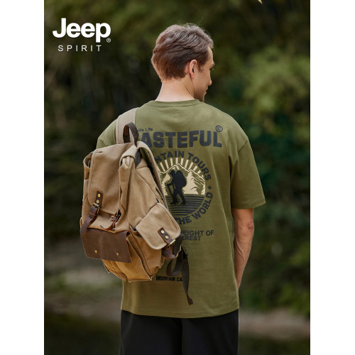 Jeep spirit山系印花短袖男t恤2025新款潮流ins重磅純棉體恤上衣