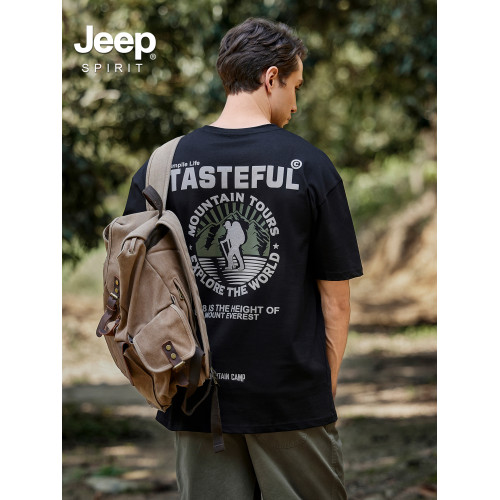 Jeep spirit山系印花短袖男t恤2025新款潮流ins重磅純棉體恤上衣