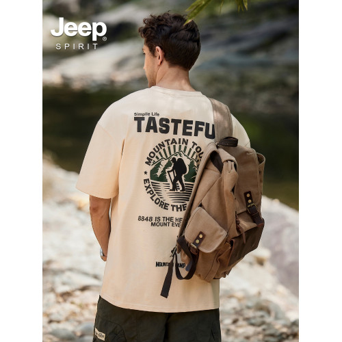 Jeep spirit山系印花短袖男t恤2025新款潮流ins重磅純棉體恤上衣
