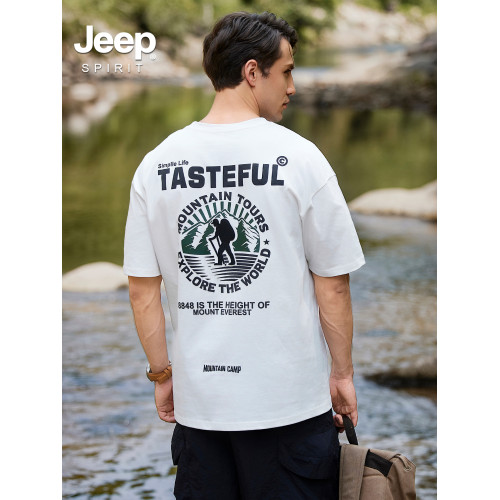 Jeep spirit山系印花短袖男t恤2025新款潮流ins重磅純棉體恤上衣