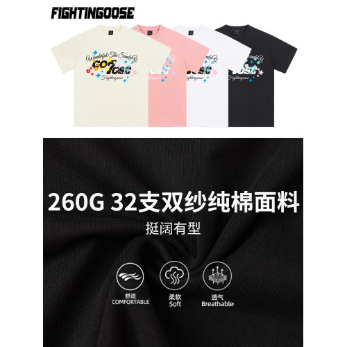 短袖男t恤2025新款美式穿搭花卉印花情侶裝夏國潮寬松純棉半袖