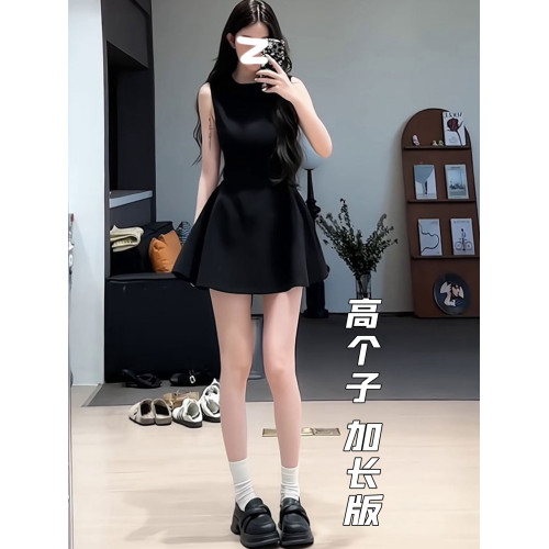 175高個子加長版女生連衣裙短款2025新款夏無袖氣質收腰吊帶短裙