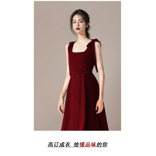 紅色連衣裙女法式無袖訂婚宴會禮服獨特漂亮穿搭春夏蝴蝶結背心裙