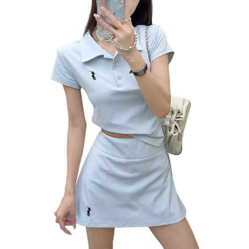 夏日絕美巨好看的休閒運動套裝跑步高級感小個子學院風POLO連衣裙