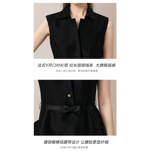 赫本風連衣裙女夏法式小黑裙禮服重要場合氣質襯衫裙高知分子長裙
