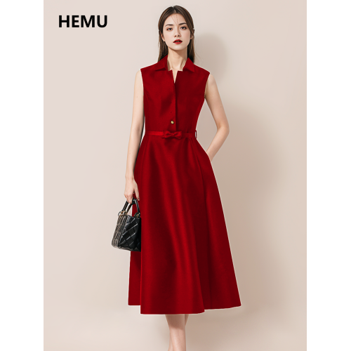 紅色連衣裙女夏法式訂婚宴會禮服重要場合氣質長裙高級感簡單大方