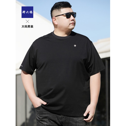 胖六福夏季新款中年爸爸裝短袖男t恤大碼男裝寬松大號圓領半袖T恤
