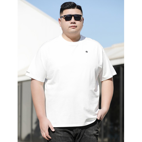 胖六福夏季新款中年爸爸裝短袖男t恤大碼男裝寬松大號圓領半袖T恤