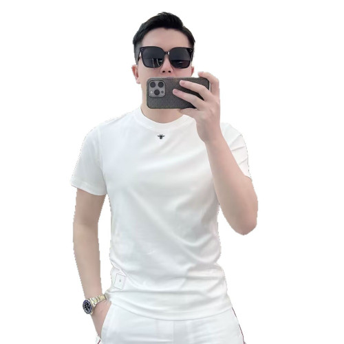 高檔歐貨夏季新款短袖男t恤圓領半袖休閒時尚百搭刺綉修身男士