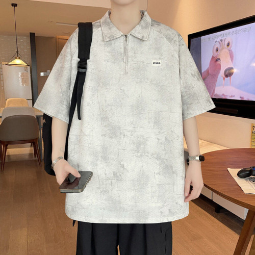 FANLIN'T2025夏翻領潮牌POLO衫拉鍊黑色圓領短袖男T恤學生半袖男