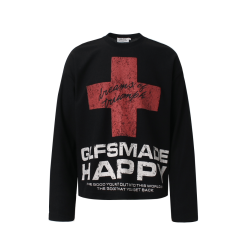 Xman秋季美式嘻哈街頭十字架印花長袖男t恤寬松hiphop個性上衣tee