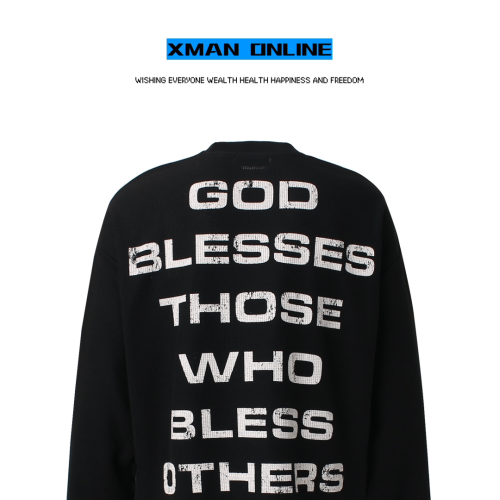 Xman秋季美式嘻哈街頭十字架印花長袖男t恤寬松hiphop個性上衣tee