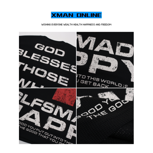 Xman秋季美式嘻哈街頭十字架印花長袖男t恤寬松hiphop個性上衣tee