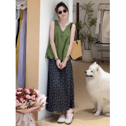 綠色碎花連衣裙子女夏季2025新款夏日巨好看ootd穿搭一整套裝氣質