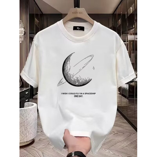 夏季新款純棉短袖男t恤時尚休閒百搭潮牌星球印花圓領體恤上衣服