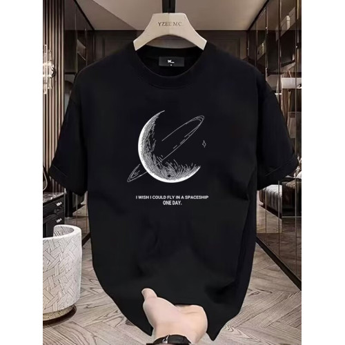 夏季新款純棉短袖男t恤時尚休閒百搭潮牌星球印花圓領體恤上衣服