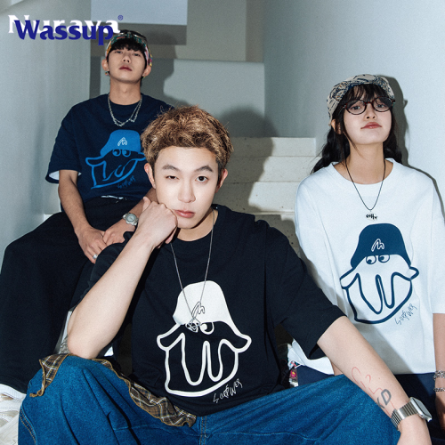 WASSUP冰爽短袖男t恤夏季男裝寬松半袖青少年潮牌休閒外套上衣