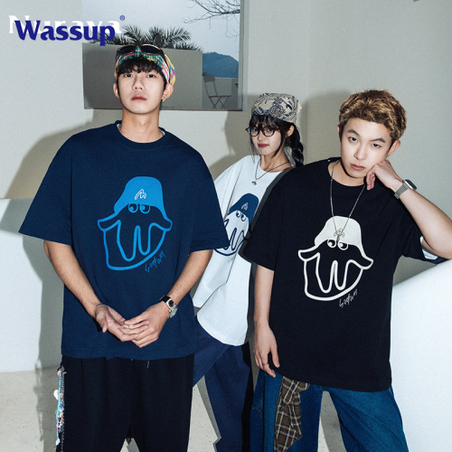 WASSUP冰爽短袖男t恤夏季男裝寬松半袖青少年潮牌休閒外套上衣