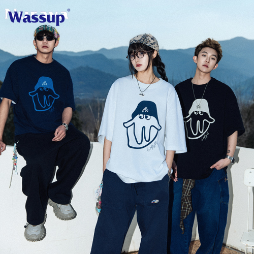 WASSUP冰爽短袖男t恤夏季男裝寬松半袖青少年潮牌休閒外套上衣