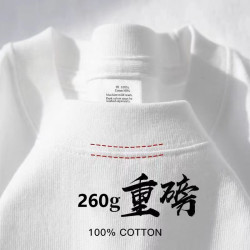白色純棉260g重磅T恤男款夏季螺紋小領口雙紗短袖潮牌半袖打底衫