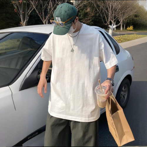白色純棉260g重磅T恤男款夏季螺紋小領口雙紗短袖潮牌半袖打底衫